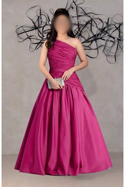 ALPHALUNA Pink One-Shoulder Pleated Evening Dress
