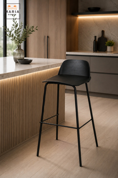 MARIA HOMES Modern Counter Bar Stool with Curved Backrest, Slim Frame and Int...