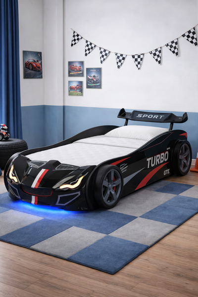 Setay Arabalı Yatak, Turbo GTI Rüzgarlıklı Ledli Arabalı Çocuk Yatağı, 90 x19...