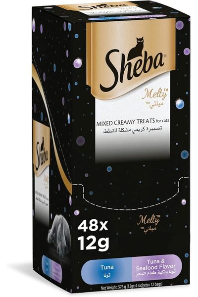 La Sheba طعام القطط شيبا، وجبات كريمية مختلطة بنكهة التونة والمأكولات البحرية...