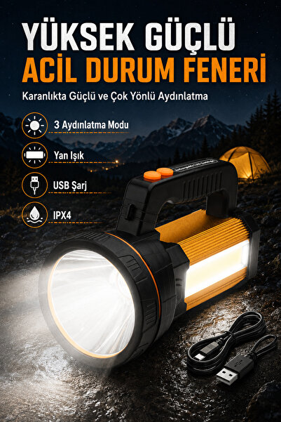 Genel Markalar Yüksek Güçlü Acil Durum El Feneri - 800 W - Uzun Ömürlü Kullanım