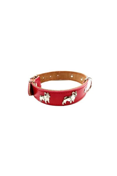 Exo Zgardă cu motiv Bulldog, Piele, Roșu, Mărimea 2 M-L: 55 cm/25 mm