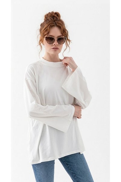 AÇELYA TEKSTİL Long Sleeve Cotton T-Shirt Oversize Wide Sleeve Women's Loose Long Basic T-Shirt