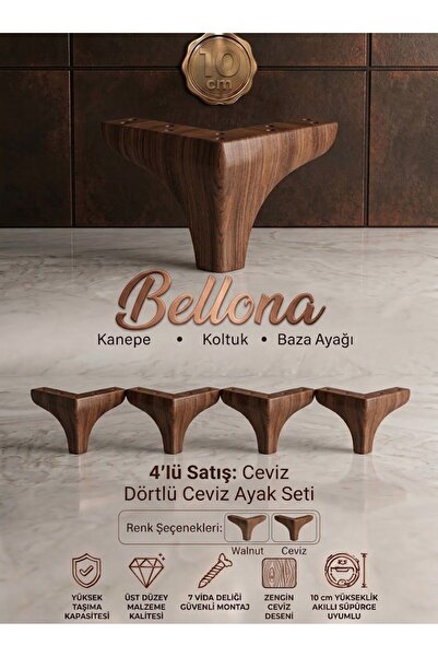 Bellona Uyumlu 10 cm Mobilya, Kanepe ve Baza Ayağı - 4'lü Avantaj Seti
