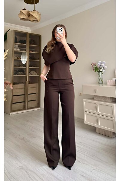 ALICESTORE Pelerin Detay Bluz Pantolon Takım