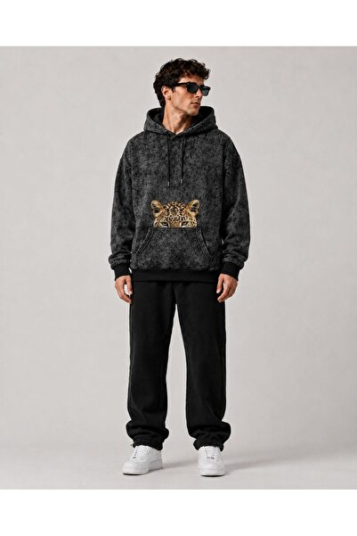 PENTHİLUS Unisex Oversize Batik Desenli Kapüşonlu 3 İplik Kışlık Hoodie