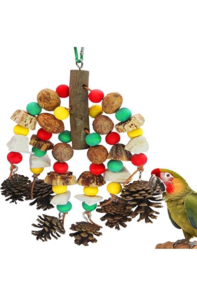 MQUPIN Large Parrot Toys Bird Chewing Toys-Natural Nuts Corn Loofah Wooden Bi...