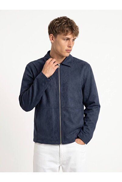 neonstore Erkek Süet Ceket Fermuarlı Regular Fit Klasik Yaka Mevsimlik Ceket