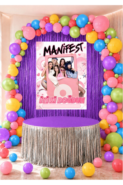 snowparty Manifest Decorative Curtain Table Skirt Poster Birthday Party Suppl...