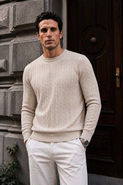 Valiberta Malick Thin Knit Crew Neck Men's Sweater - Stone
