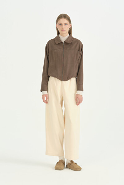 Nihan Striped Short Jacket - Brown