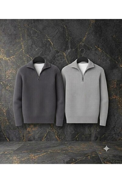 ixir Set of 2 Men's Stand-Up Collar Fisherman's Turtleneck Zippered Knitwear ...