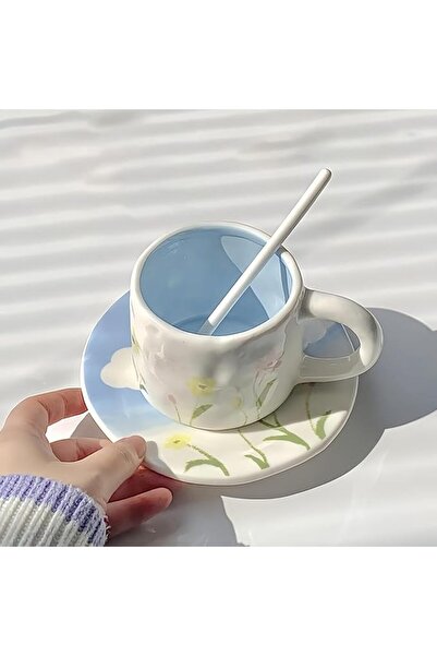 PYEBE Ceramic Coffee Cup, 250ml Coffee Mug with Spoon and Coaster, Tea Cup fo...