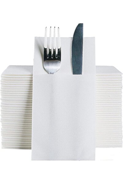 GENERAL Disposble Cloth Like Napkins Built-in Flatware Pocket,Linen Feel Whit...