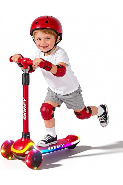 Skirfy Kick Scooter for Kids Ages 3-5, LED Lighted Wheels and 3 Adjustable He...