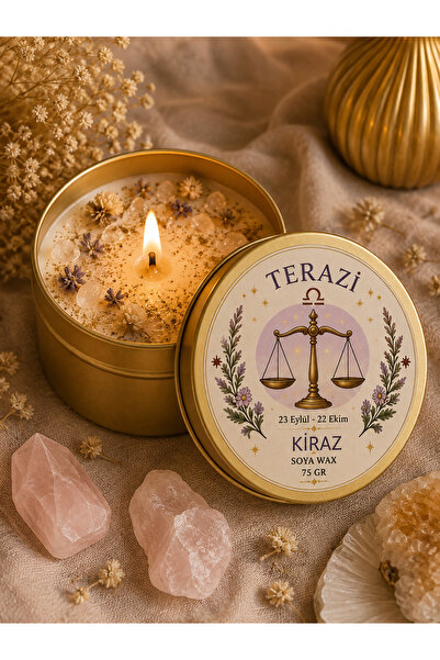 Mystavia Terazi Burcu Soya Wax Aromaterapi Mumu – Kiraz Kokulu, Doğal Taşlı v...