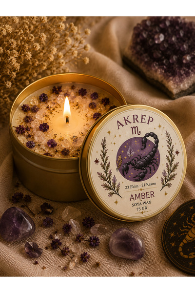 Akrep Burcu Temalı Soya Wax Mum 75 gr – Doğal Taşlı, Amber Kokulu