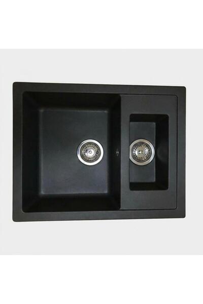 QUESTO SİNK GRANİT EVİYE 63X50 SİYAH 1.5 GÖZ DAMLALIKSIZ MUTFAK EVİYESİ
