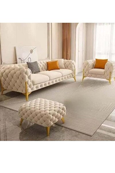 Maharat Al Bahar MAB FURNISHINGS Modern Classic 4-Seater Fabric & Velvet Tuft...