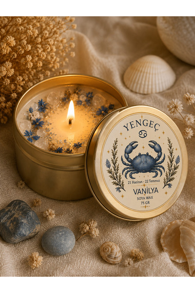 Yengeç Burcu Vanilya Kokulu Doğal Taşlı Soya Mum 75 gr – Yengeç Burcu Hediyesi