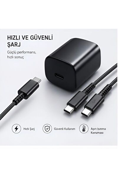 25W Turbo Hızlı Şarj Adaptörü + Hasır Örgülü Type-C Kablo Seti, PD Hızlı Şarj Destekli, Dayanıklı Kablo Yapısı, Güvenli ve Verimli Şarj, Telefon, Tablet ve Type-C Uyumlu Cihazlar için