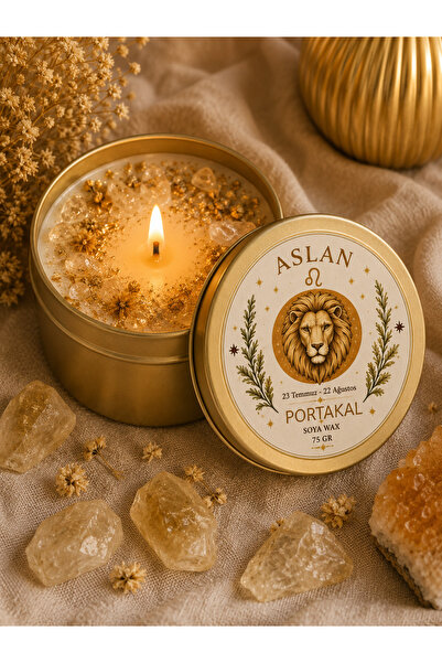 Mystavia Aslan Burcu Portakal Kokulu Soya Wax Mum 75 gr – Doğal Taşlı Dekorat...