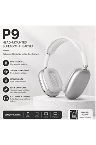 SIGHTZER P9 Plus Kulaküstü Kablosuz Kulaklık Şarjlı Wireless Headphone Blueto...