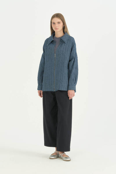 Nihan Soft Quilted Jacket with Hidden Zipper - Indigo