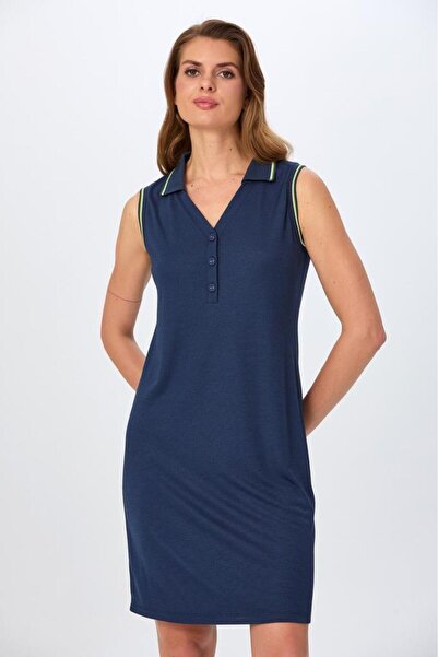 İKİLER Polo Yaka Triko Bant Detaylı Elbise 026-2513