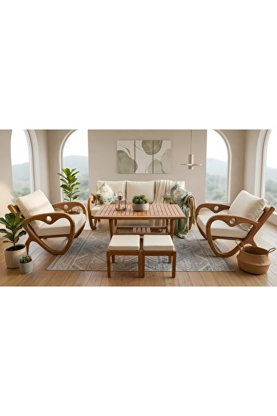 zerkaconcept Gardenlove Bahçe Balkon Koltuk Masif Ahşap Kestane Ağacı 3+1+1 K...