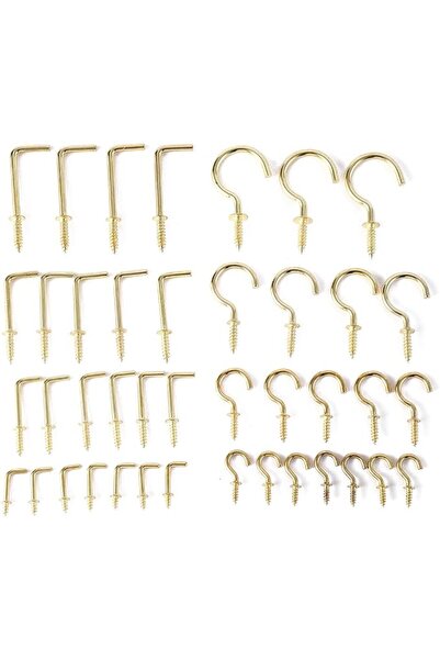 Lawazim Hook Screws & L-Shaped Hook Screws Kit -47-Piece- Durable Gold Coated...