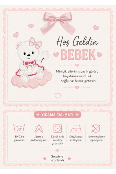 Petino Newborn Baby Hospital Release Baby Girl 10 Piece Set – Pink Patterned Baby Set with Teddy Bear