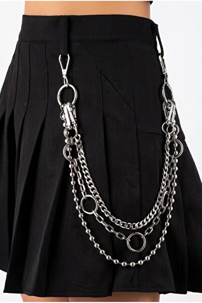 Köstebek Silver Üç Şeritli Halkalı Gotik Pantolon Zinciri