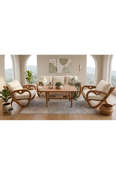 zerkaconcept Gardenlove Bahçe Balkon Koltuk Masif Ahşap Kestane Ağacı 3+1+1 K...