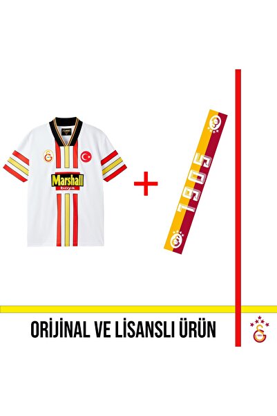 Galatasaray قميص رياضي أبيض ريترو مرخص من عام 1998-1999 وشال 1905 E251568