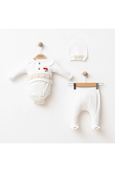 DIDuStore Coşay Baby Girl 3-6-9 Months Cherry Embroidered 3-Piece Set