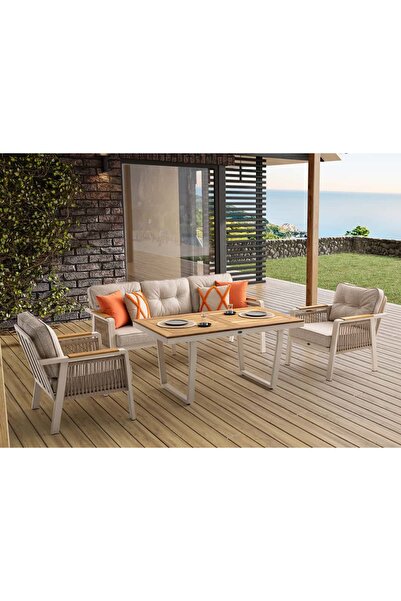 Balconica Artemis Alüminyum Balkon Bahçe Oturma Grubu (3-1-1) Krem