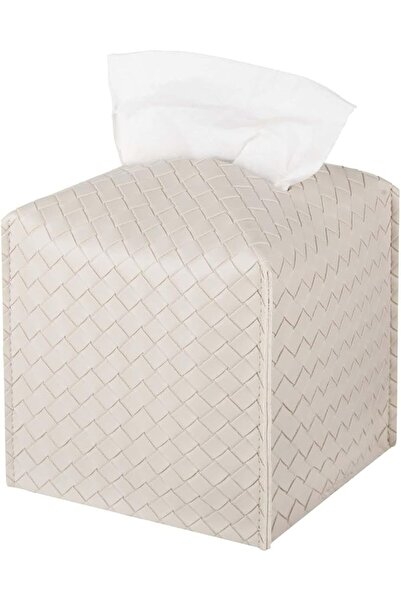 ALMEKAQUZ Square Tissue Box Cover, Beige PU Tissue Holder, Decorative Facial ...