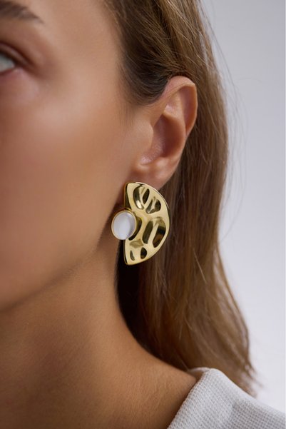 Silver Steel Half Moon Earrings