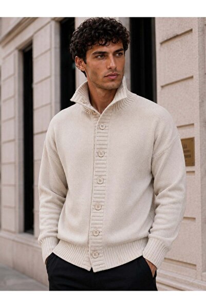 Valiberta Torino 100% Acrylic Stand Collar Buttoned Men's Knitwear Cardigan -...