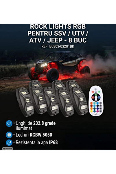 The Beast ROCK LIGHTS RGB PENTRU SSV / UTV / ATV / JEEP - SET 8 BUC
