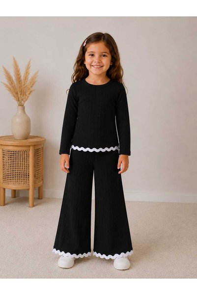cınartarzbutik Girl's Wide-Leg Pants and Long-Sleeved Blouse Set 3-8 Years Old