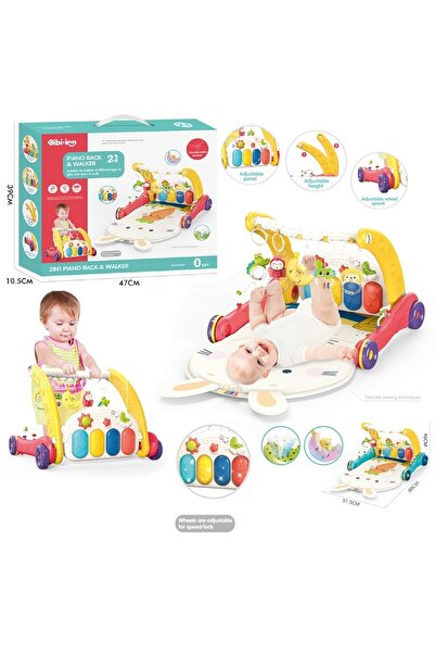 Onetick Piyanolu 2 in 1 Bebek Yürüteci ve Tavşan Desenli Oyun Halısı