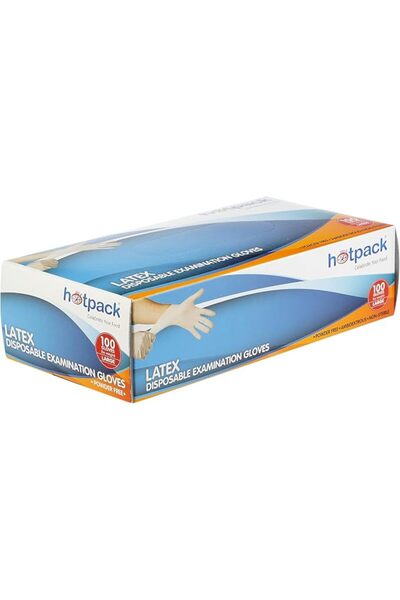 Hotpack قفازات لاتكس خالية من البودرة (1، مقاس كبير)