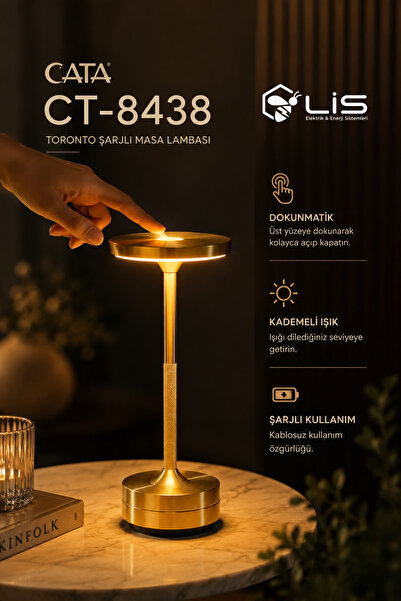 Cata Ct-8438 Toronto Sarjlı Masa Lambası Gold 3 Renk Işık (6400K-3200K-1600K)