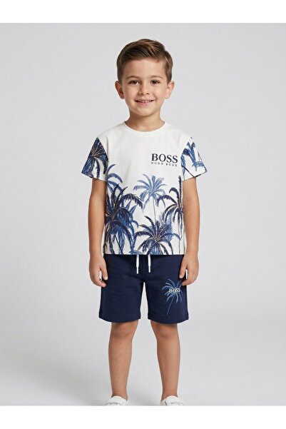 moda rüyası Boy's Palm Tree Pattern T-Shirt and Shorts Two-Piece Set