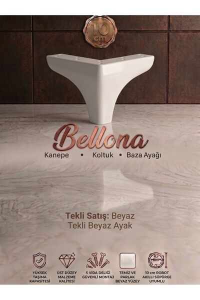 Bellona Uyumlu 10 cm Mobilya, Kanepe ve Baza Ayağı - Beyaz