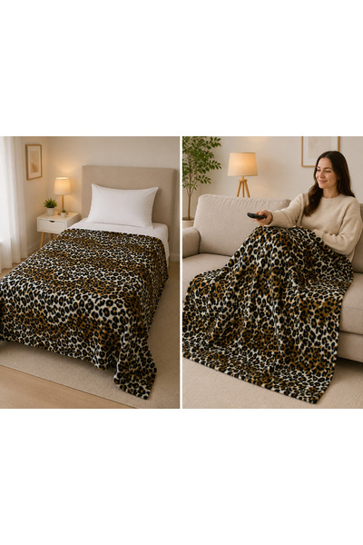 ecottonworks Leopar Desenli Polar TV Battaniyesi 140x180 cm – Tek Kişilik Bat...