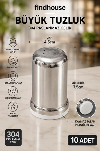 Bulika 304 Stainless Steel 10 Pcs Large Salt and Spice Dispenser 4,5X7,5Cm fo...