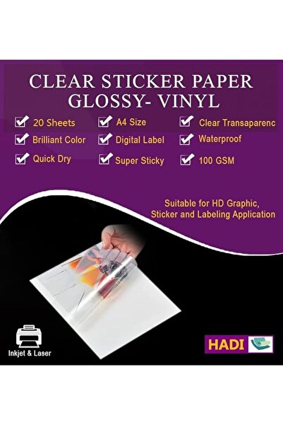 hadistore A4 Clear Glossy Vinyl Sticker Paper Self Adhesive Labels-95% Clear ...